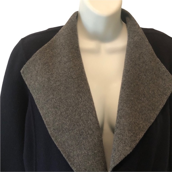 Talbots Double-Face Wing Collar Wool Blend Jacket  Sz. M Solid Navy Gray Cozy - Picture 5 of 7